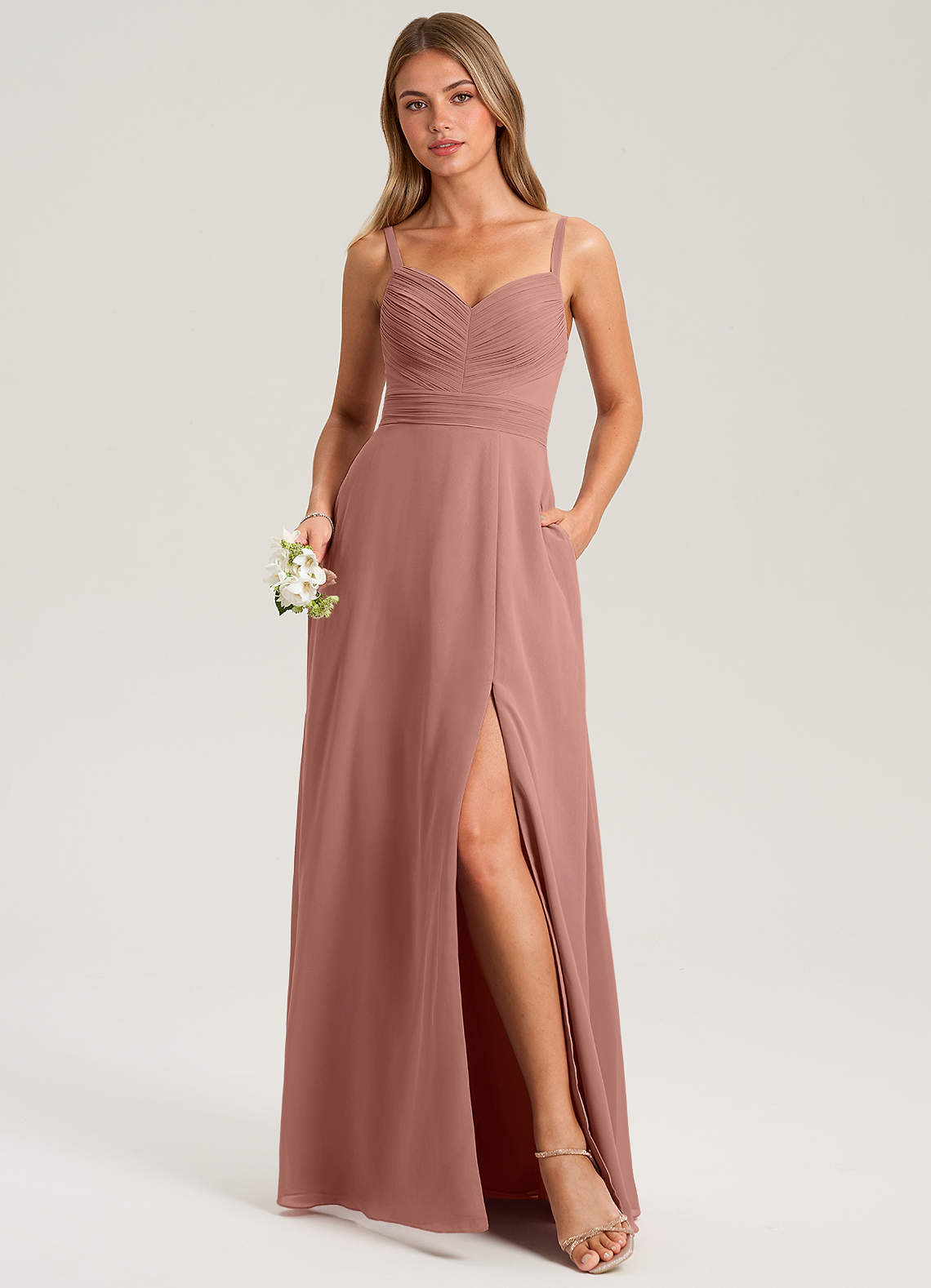 Azazie Terese Bridesmaid Dresses Cedar Rose A-Line Pleated Chiffon Dress image1
