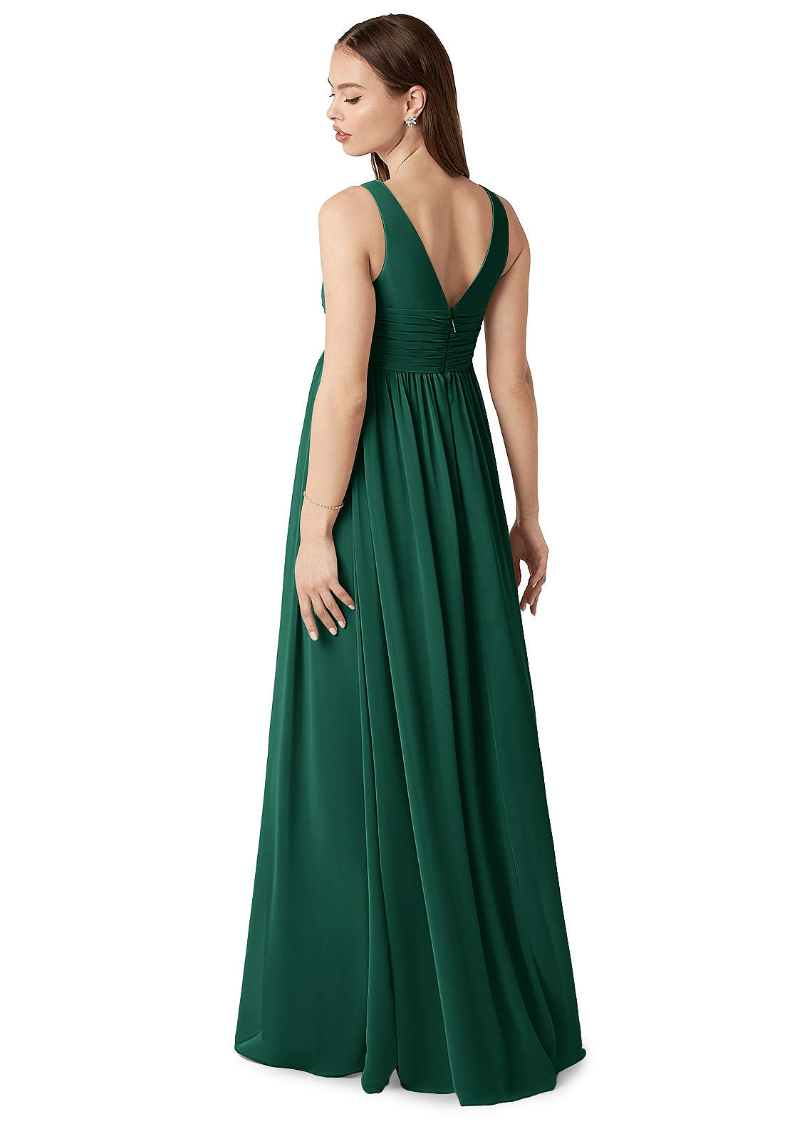 Azazie Yetta vestidos de dama de honor de maternidad Vestido de Corte en A Cuello en V fruncido Hasta el suelo Gasa image4