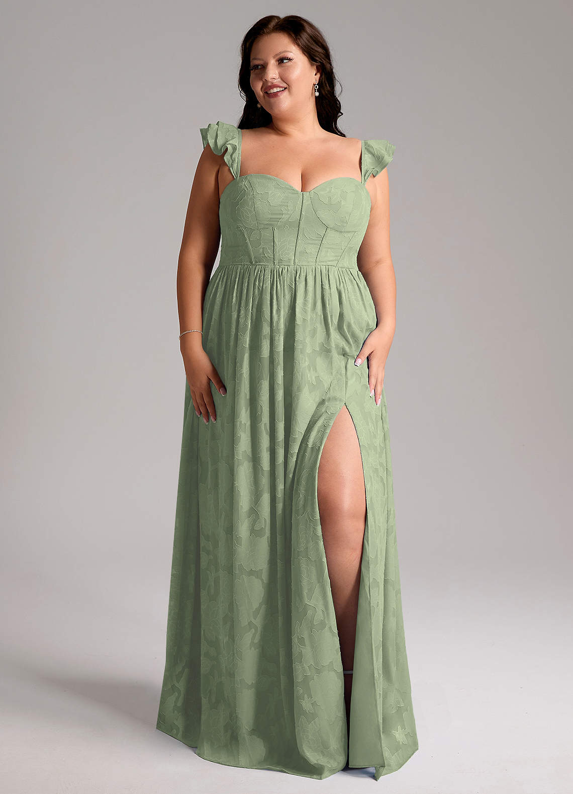 Azazie Denisse Bridesmaid Dresses Agave A-Line Ruched Floral Burnout Dress image8