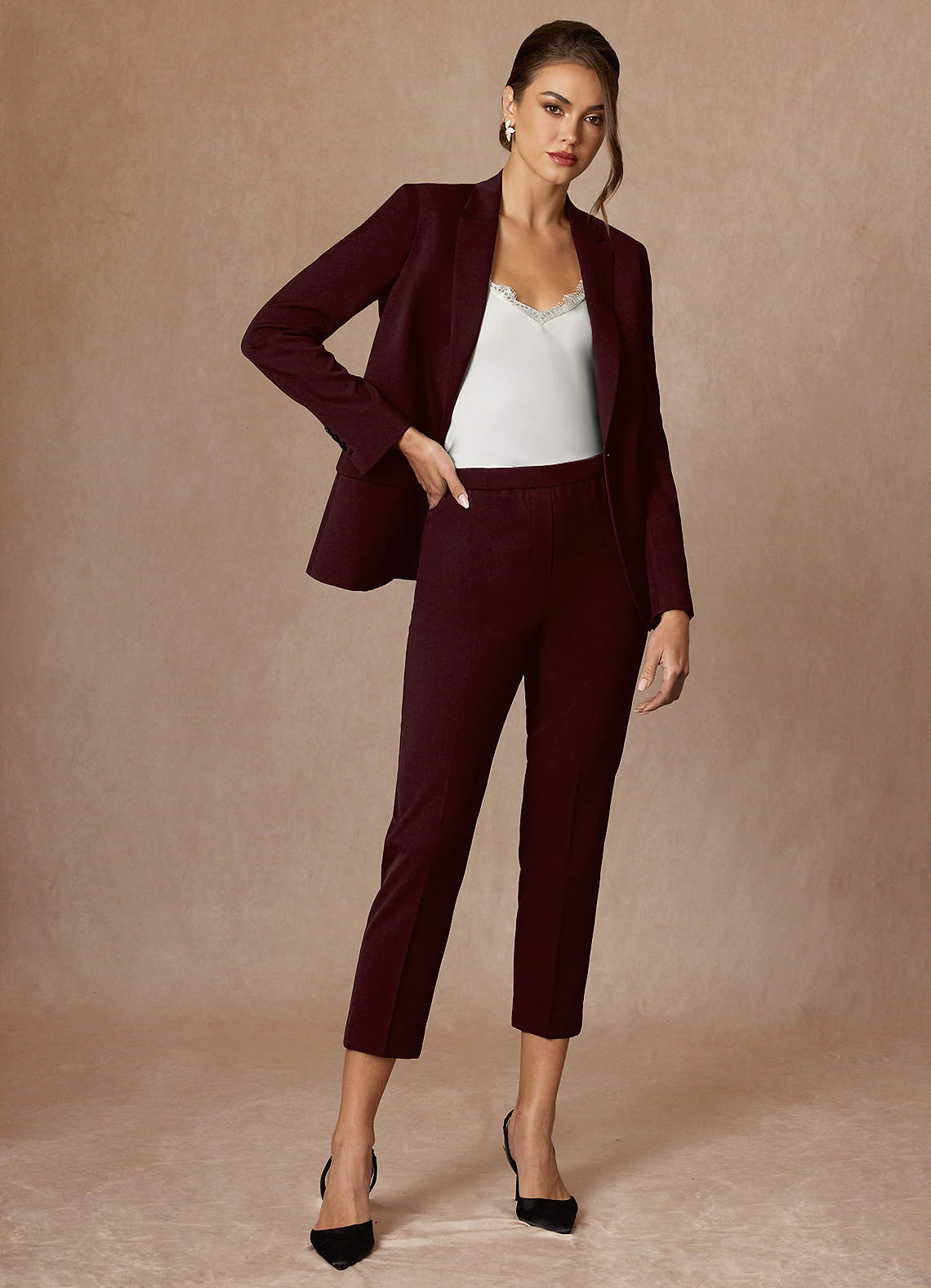 front Kennedy Cabernet Structured Stretch Dress Pants