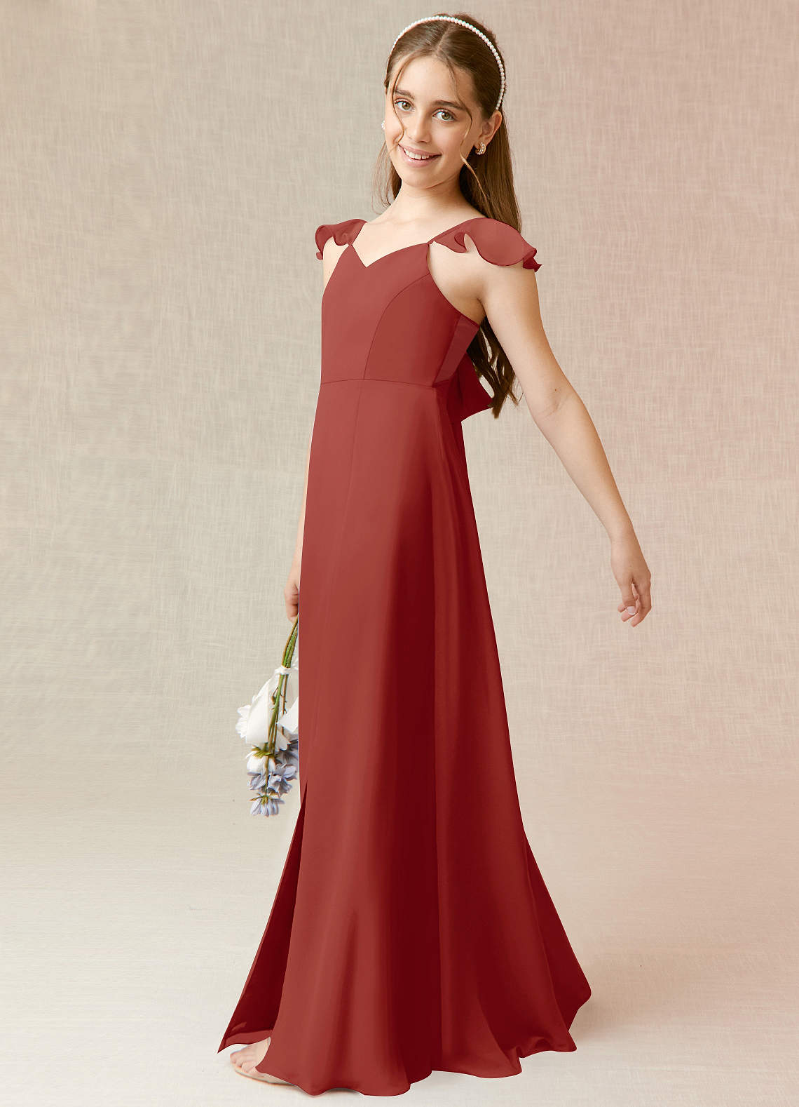 terracotta junior bridesmaid dresses Flower Girl Dress Sleeveless Burnt Orange Mermaid Style Junior Bridesmaid Dress 5/6 / Dress/Plain Sash main image 0