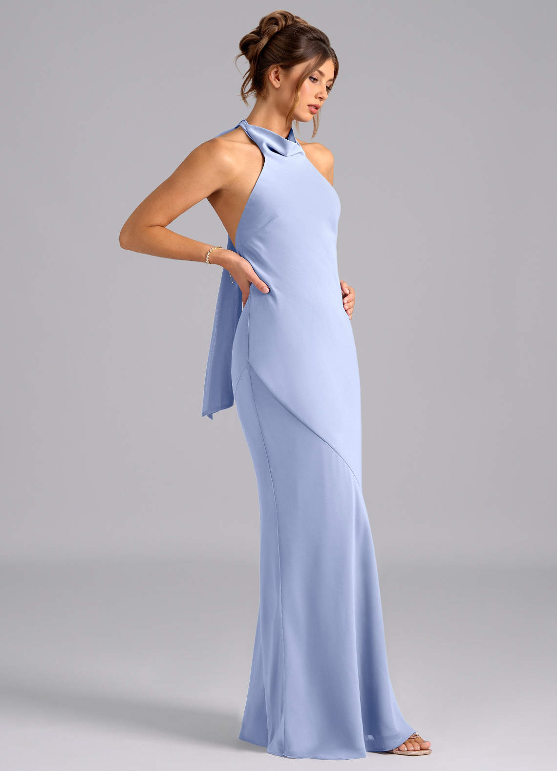 Azazie Velli Bridesmaid Dresses Ice Mermaid High Neck Chiffon Dress image3