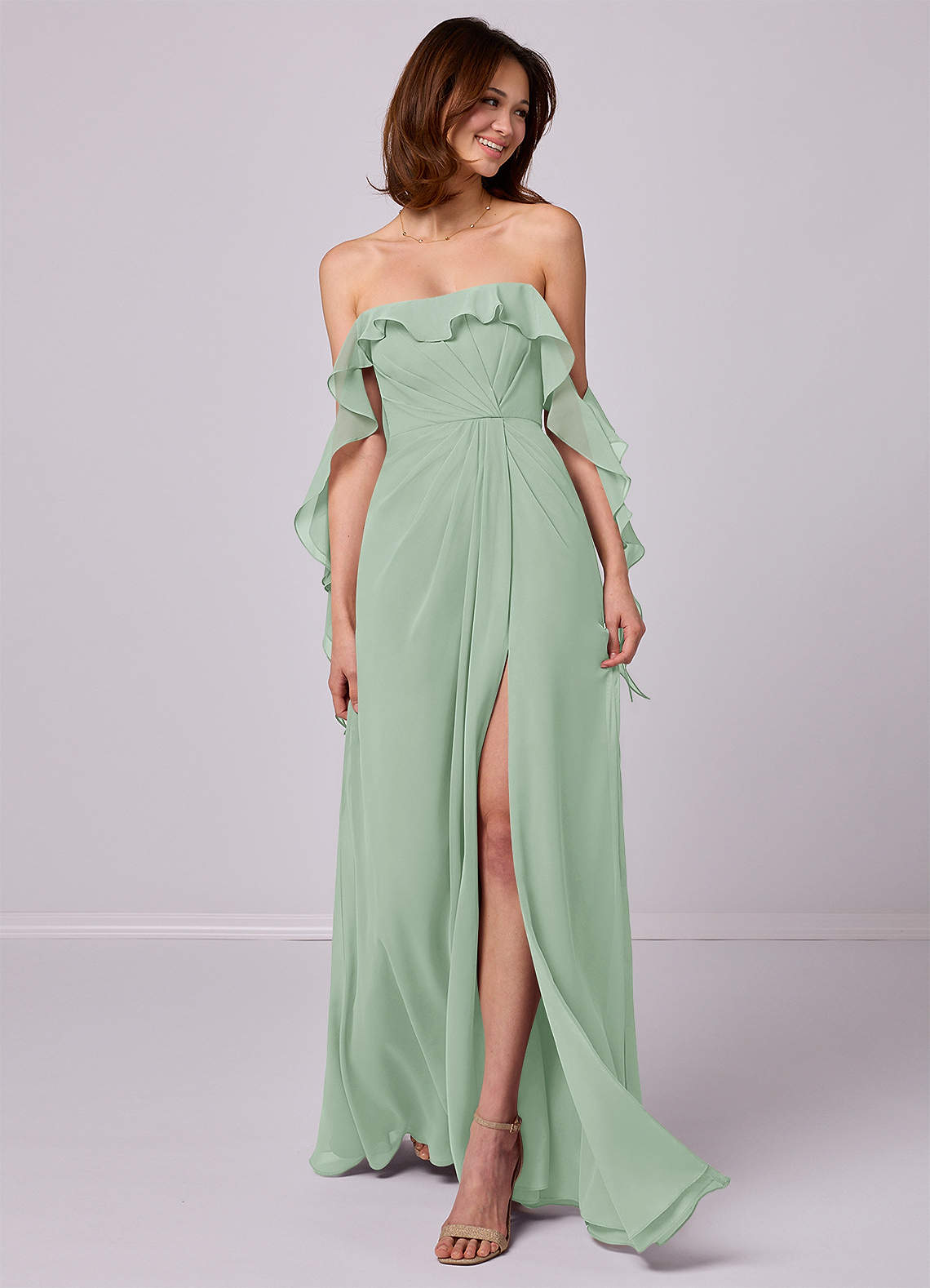 Barbie  AZAZIE 1019 Ready to Ship Agave Chiffon Bridesmaid Dresses |  Azazie