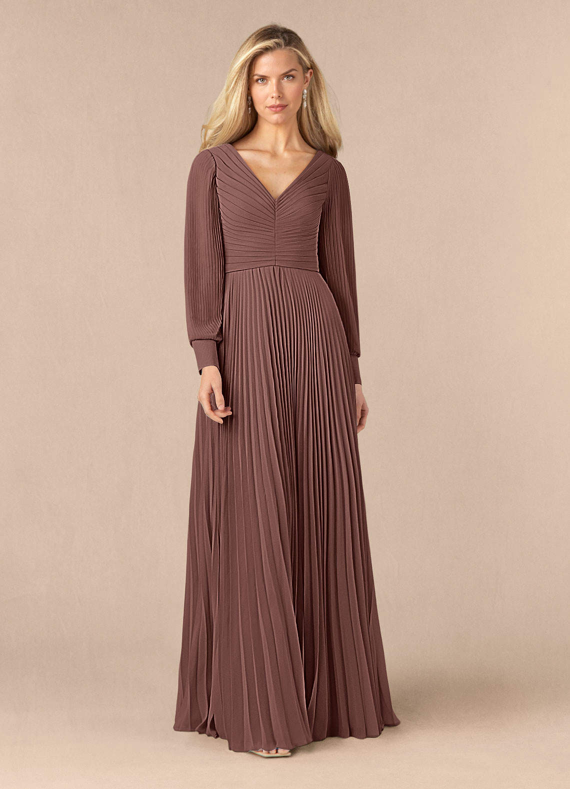 Azazie Zina Mother of the Bride Dresses Espresso A-Line Pleated Chiffon Dress image1