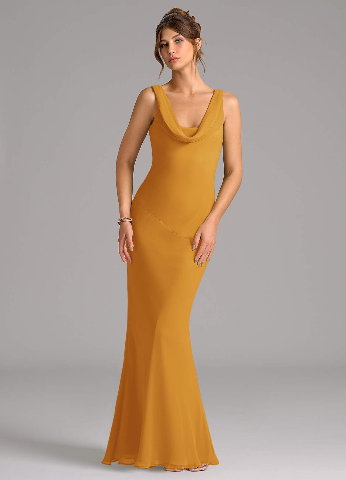 Azazie Rylina Bridesmaid Dresses Butterscotch Mermaid Pleated Chiffon Dress image1