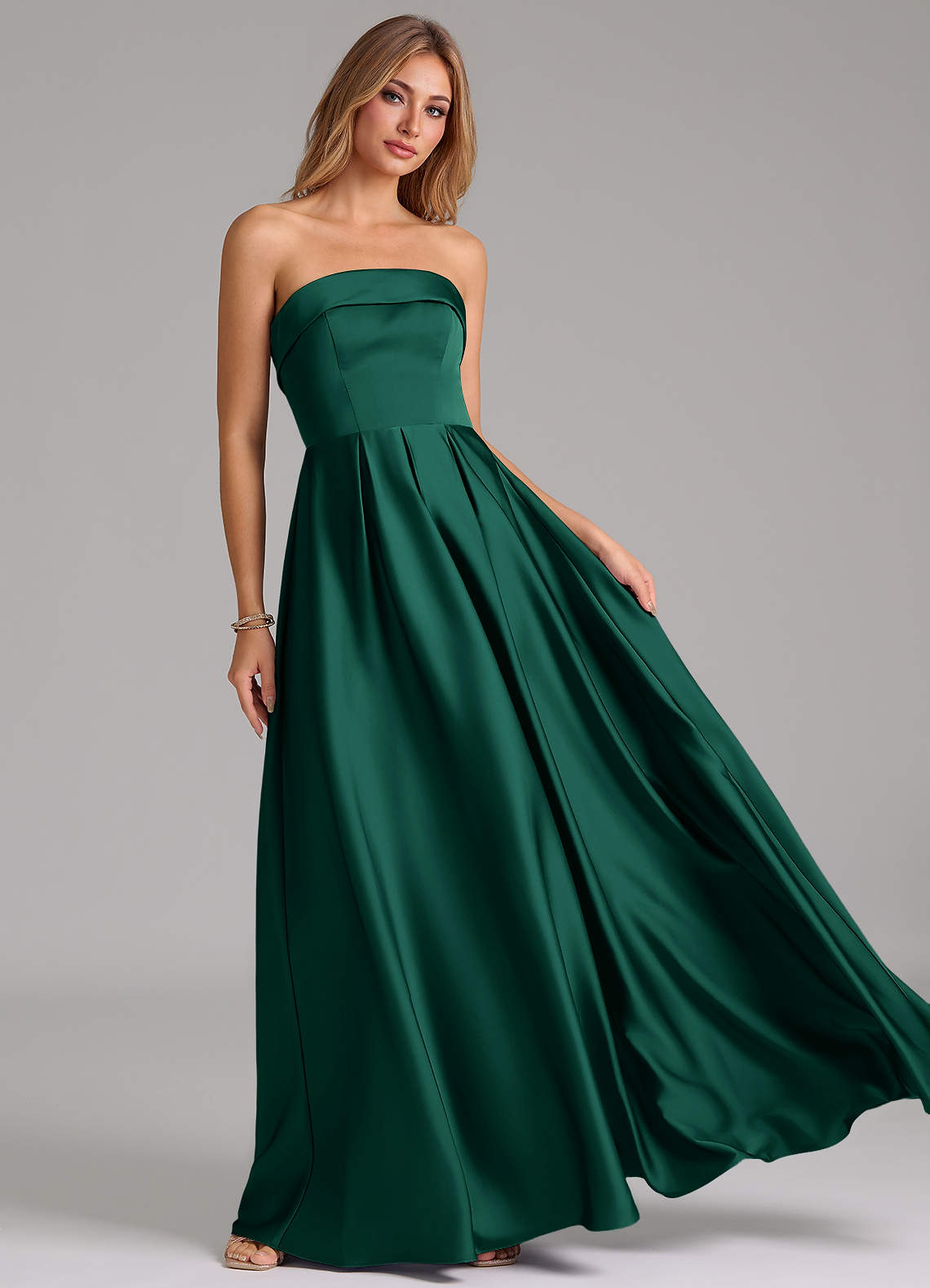 Azazie A-Line Strapless Floor-Length Stretch Satin Bridesmaid Dresses - Emerald