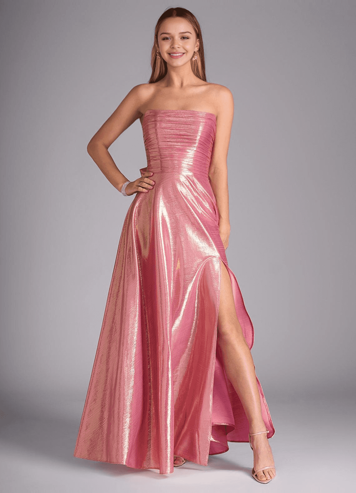 Bibana Rose Quartz Straight Neckline Prom Gown Ready to Ship Azazie