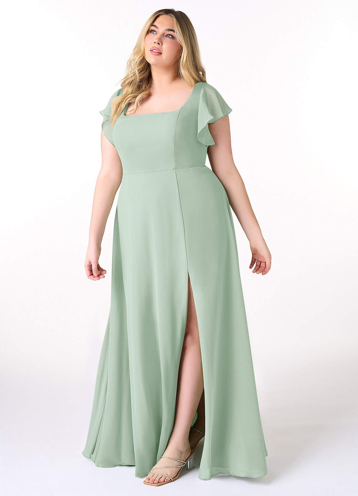 Azazie Bondi Bridesmaid Dresses Agave A-Line Ruffled Chiffon Dress image8