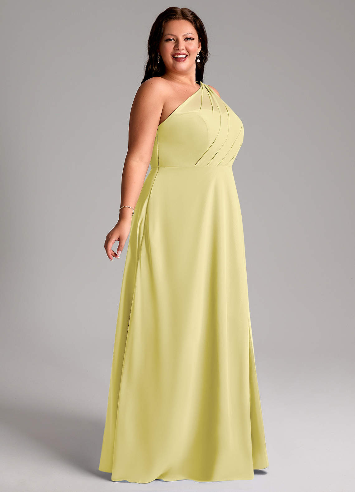 Azazie Phaedra Bridesmaid Dresses Lemon Sorbet A-Line One Shoulder Chiffon Dress image10