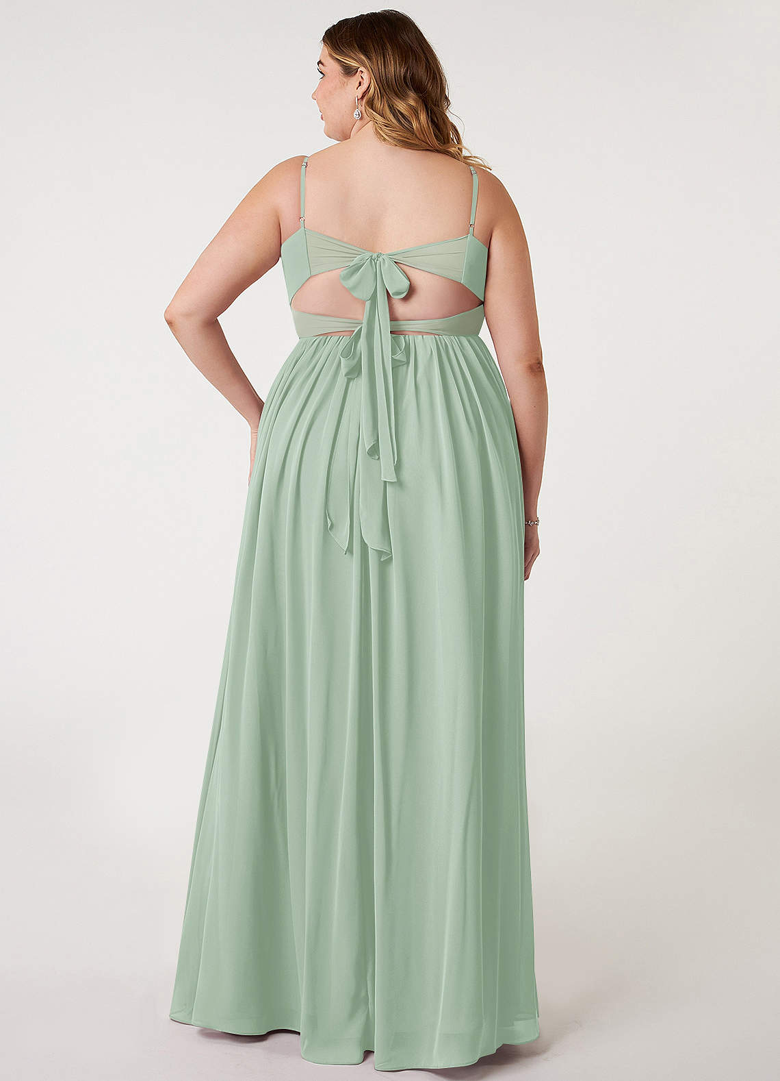 Azazie Zeya Bridesmaid Dresses Agave A-Line V-Neck Pleated Chiffon Dress image6