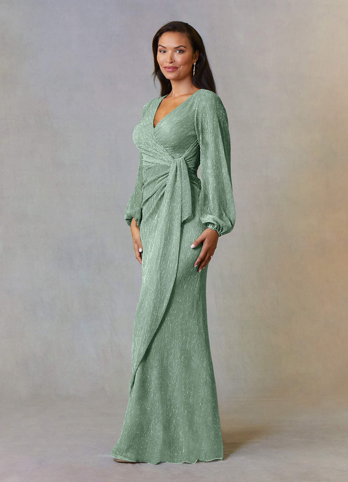 Azazie Sterling Mother of the Bride Dresses Aquamarine A-Line Ruched Metallic Mesh Dress image1