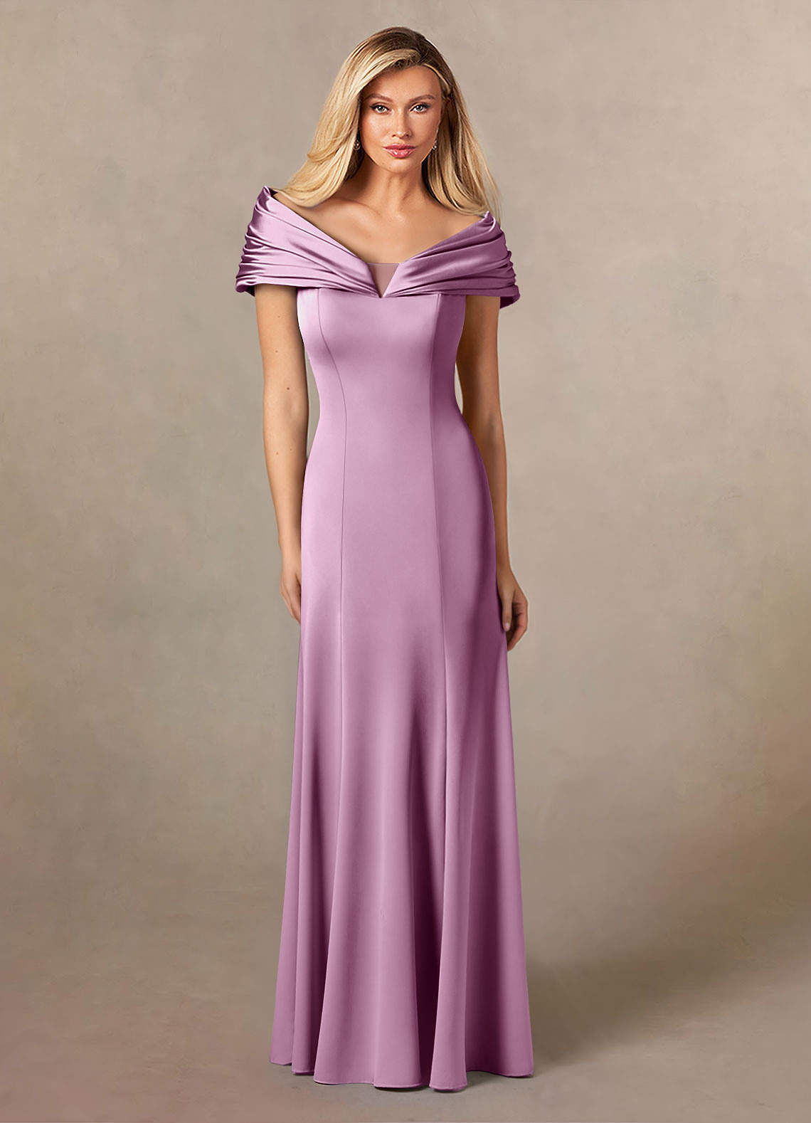 Azazie Auberdeen Mother of the Bride Dresses Wisteria Mermaid Pleated Stretch Satin Dress image1