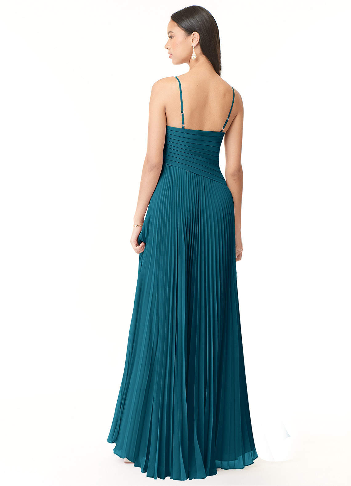 Azazie Vini Vestidos de damas de honor Vestido de Azul Tinta de Gasa de Corte en A con Cuello en V Plisado image1