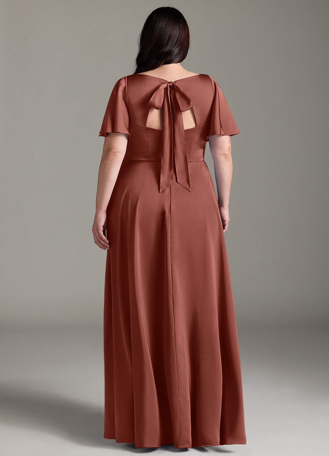 Azazie Kimber Bridesmaid Dresses Auburn A-Line Ruched Stretch Satin Dress image7