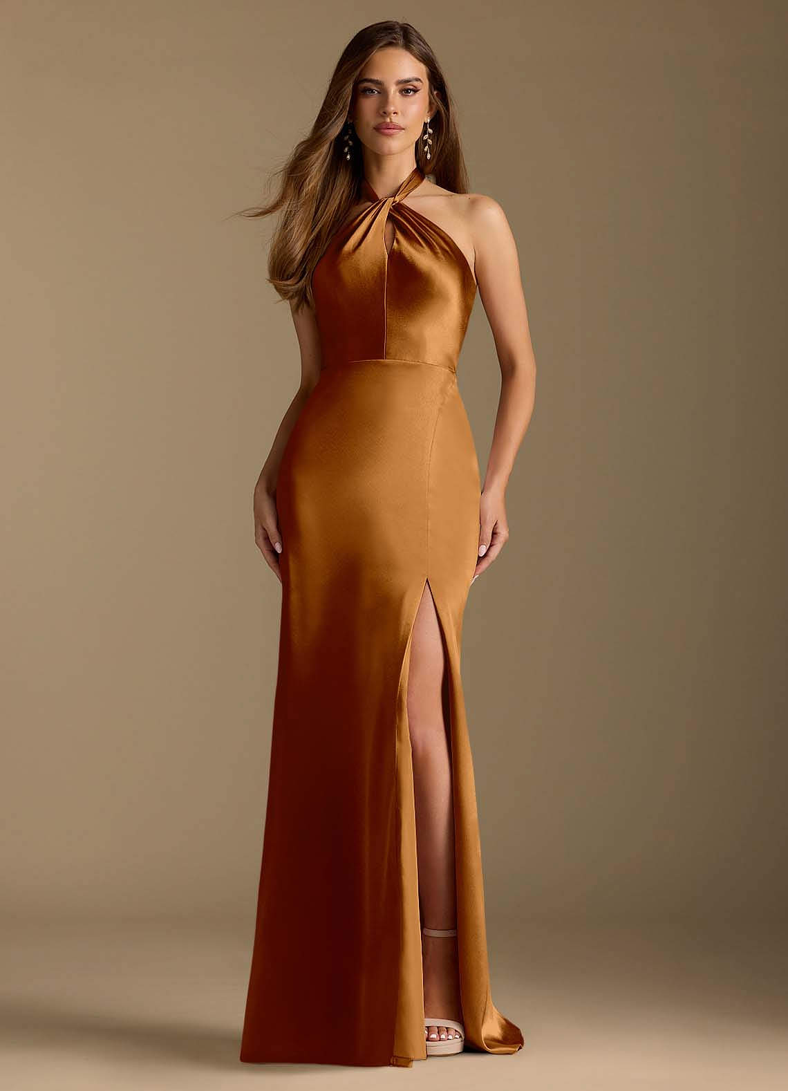 Azazie Tracie Ready to Ship Copper Metallic Satin Bridesmaid Dresses |  Azazie