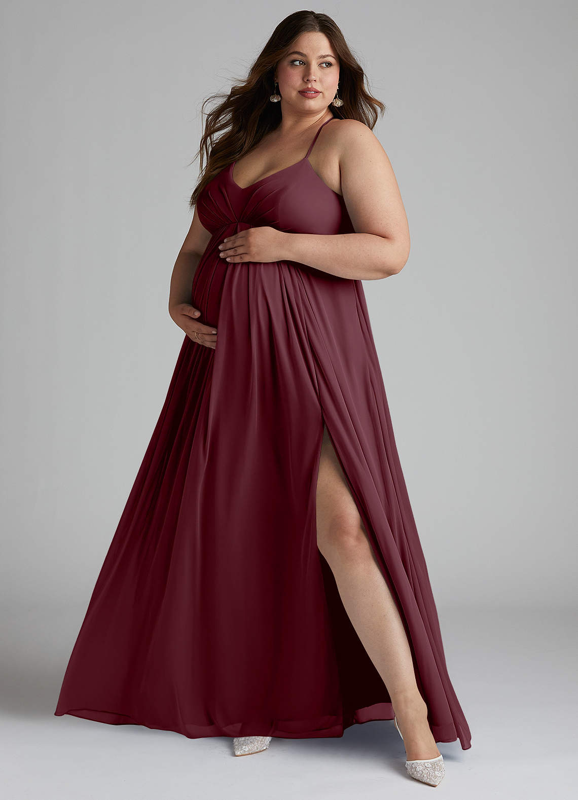 Azazie Annabelle vestidos de dama de honor de maternidad Vestido de Corte En A Cuello en V plisado Hasta el suelo Malla image6