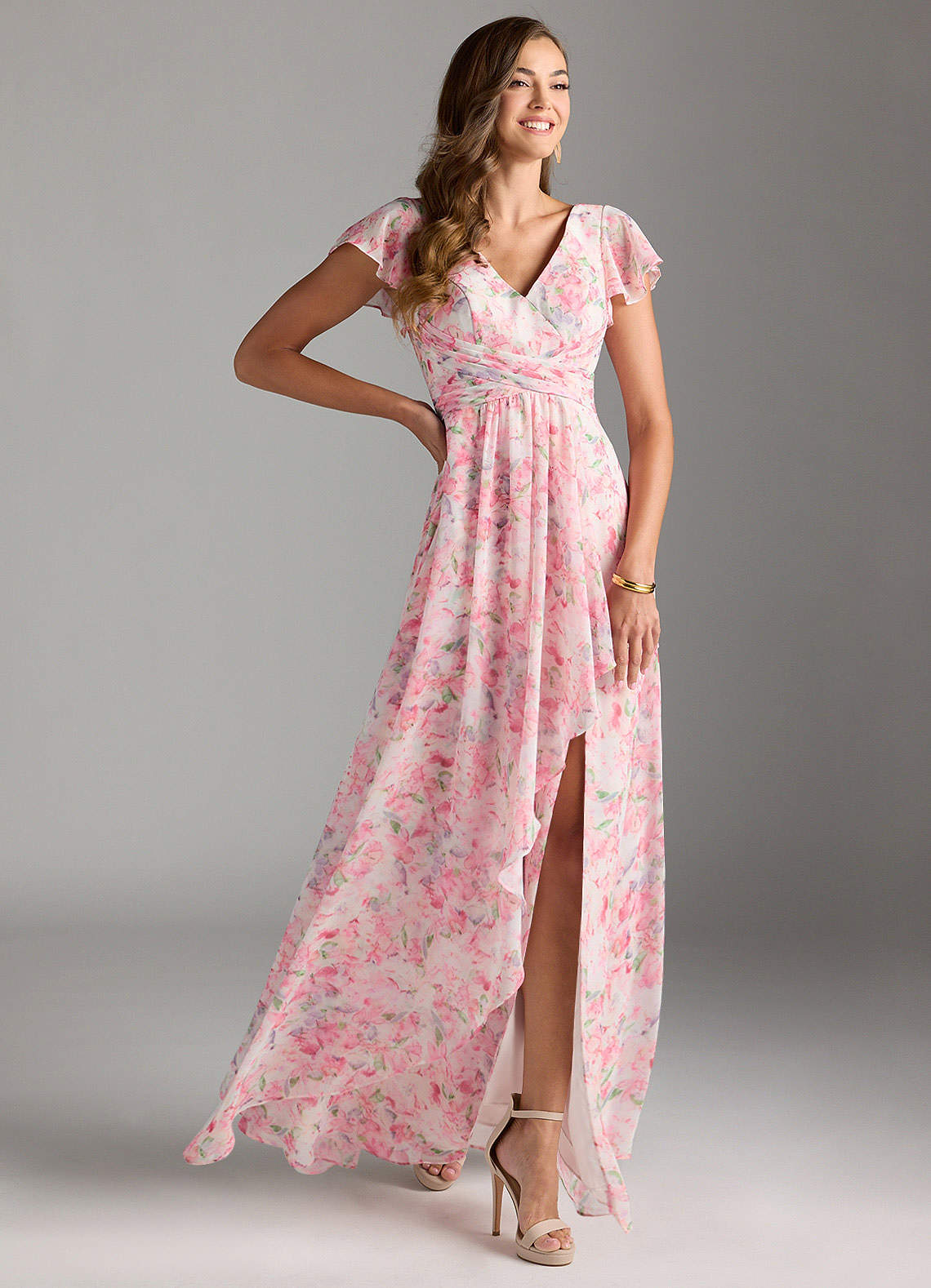 Azazie Omari Bridesmaid Dresses Abstract Watercolor Floral A-Line Chiffon Dress image1