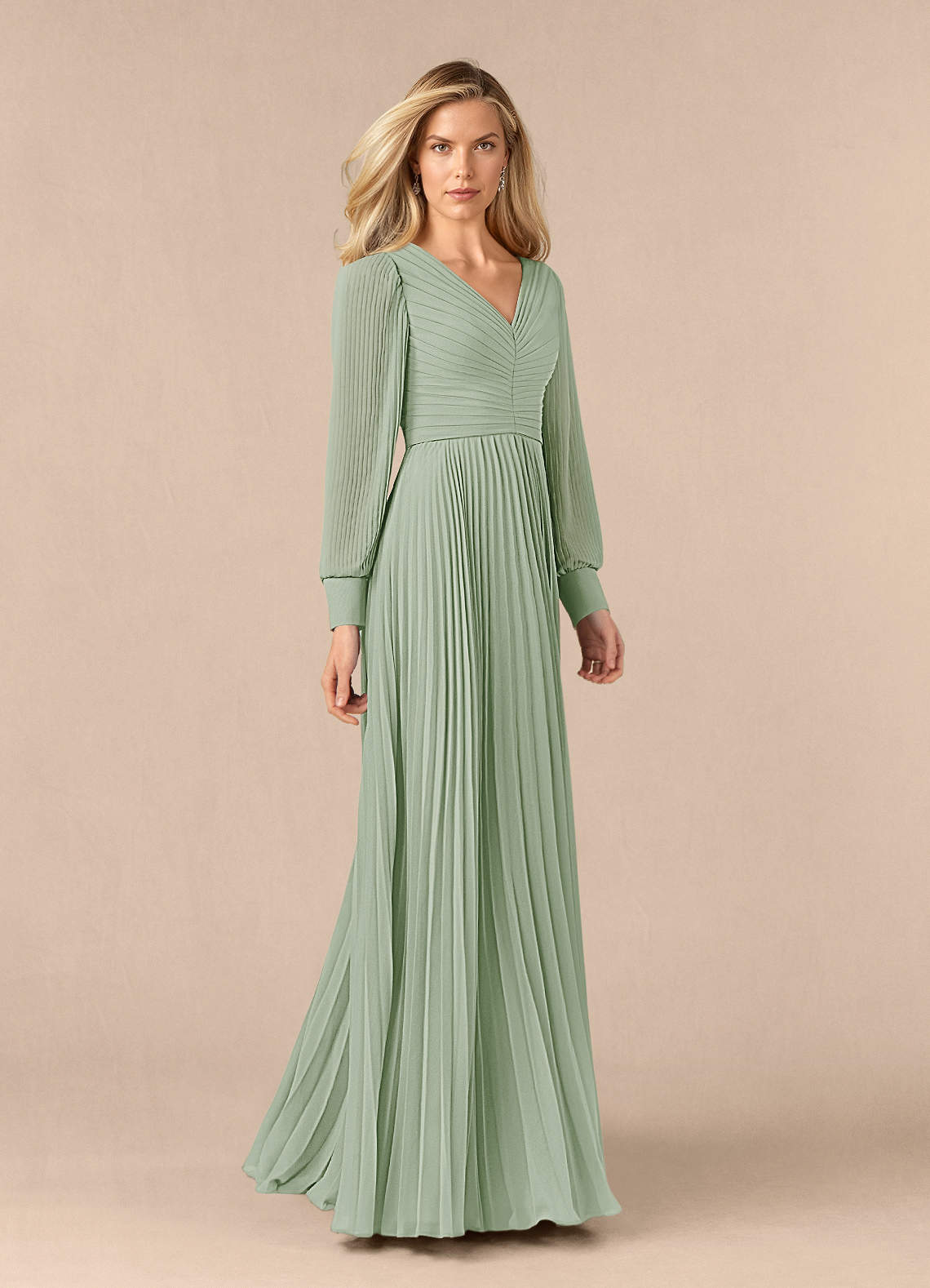 Azazie Zina Mother of the Bride Dresses Dusty Sage A-Line Pleated Chiffon Dress image1