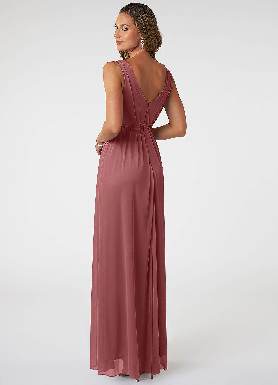 Azazie Tanicia Bridesmaid Dresses Amethyst A-Line V-Neck Pleated Mesh Dress image3