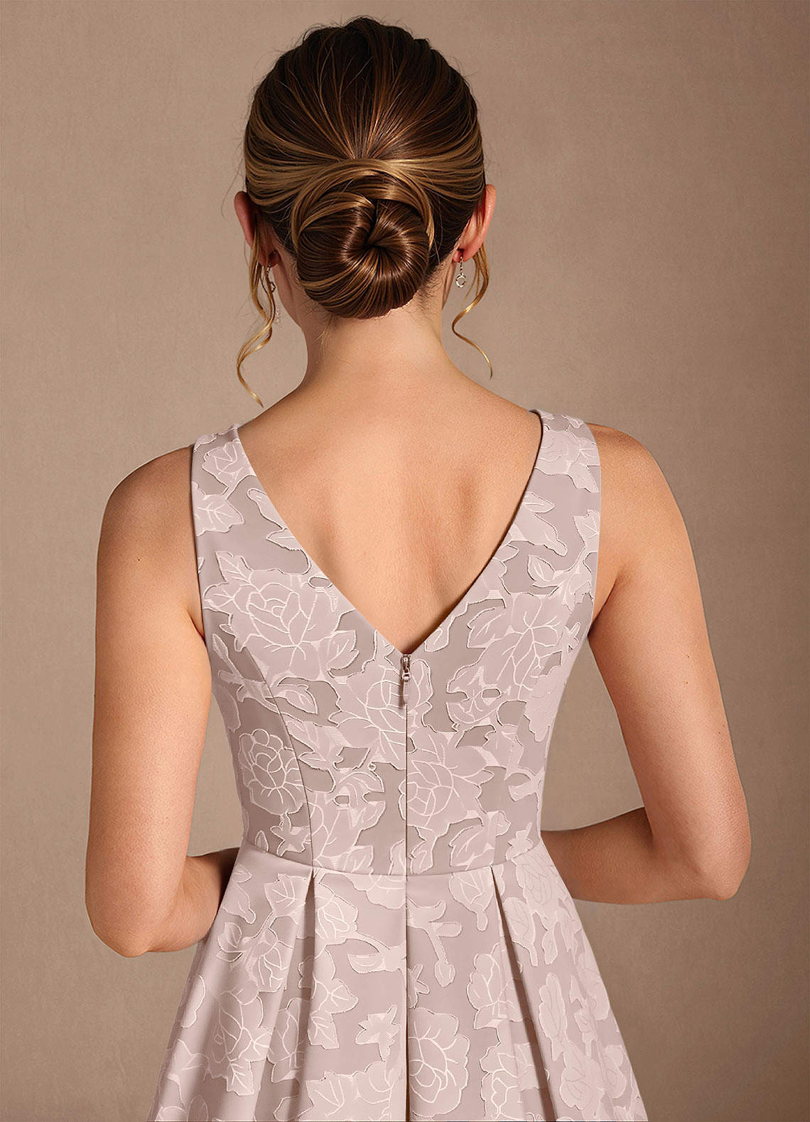 Azazie Fulton Mother of the Bride Dresses Blushing Pink A-Line Pleated Floral Burnout Dress image5