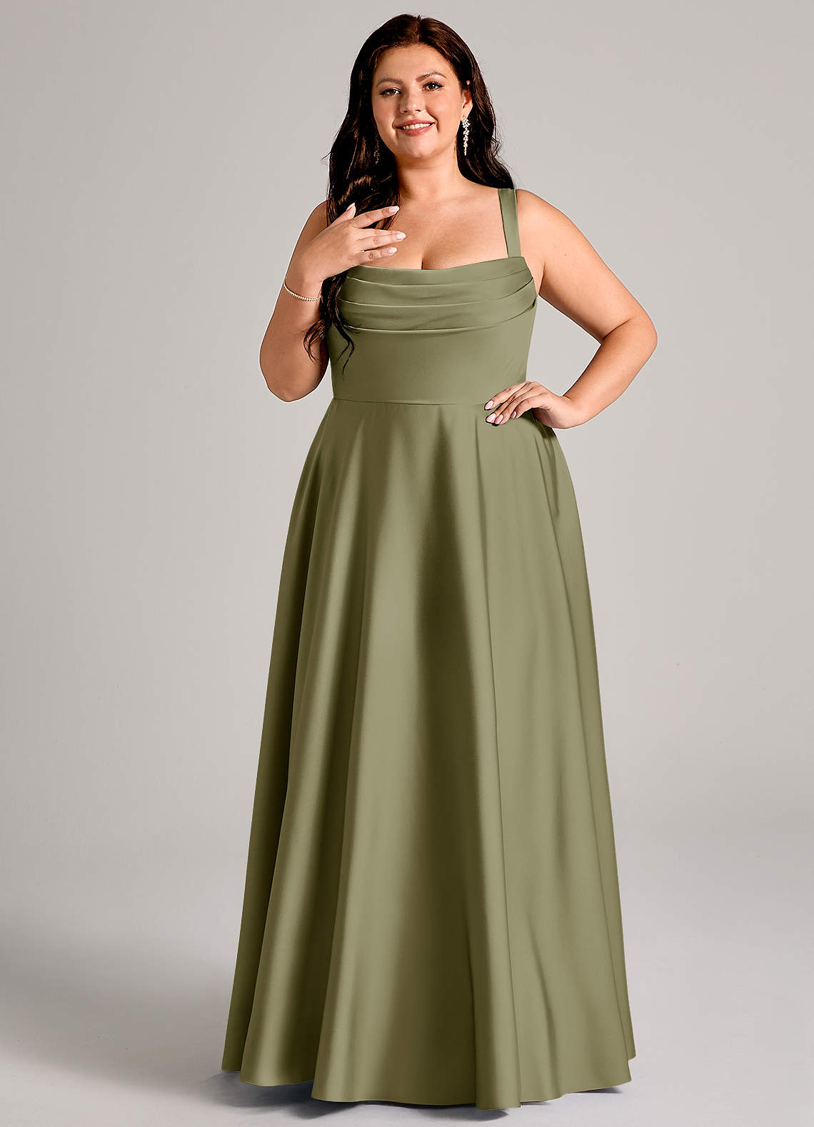 Azazie Shaude Bridesmaid Dresses Pistachio A-Line Pleated Stretch Satin Dress image1