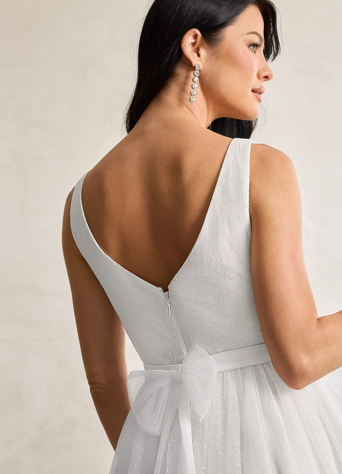 Azazie Windsor Diamond White A-Line Bow Tulle Dress | Azazie
