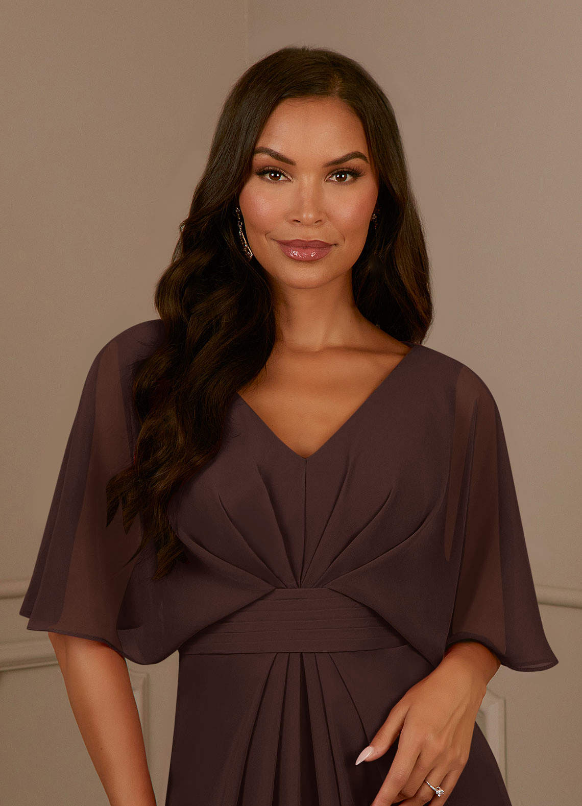 Azazie Oksana Mother of the Bride Dresses Ganache A-Line V-Neck Pleated Chiffon Dress image7