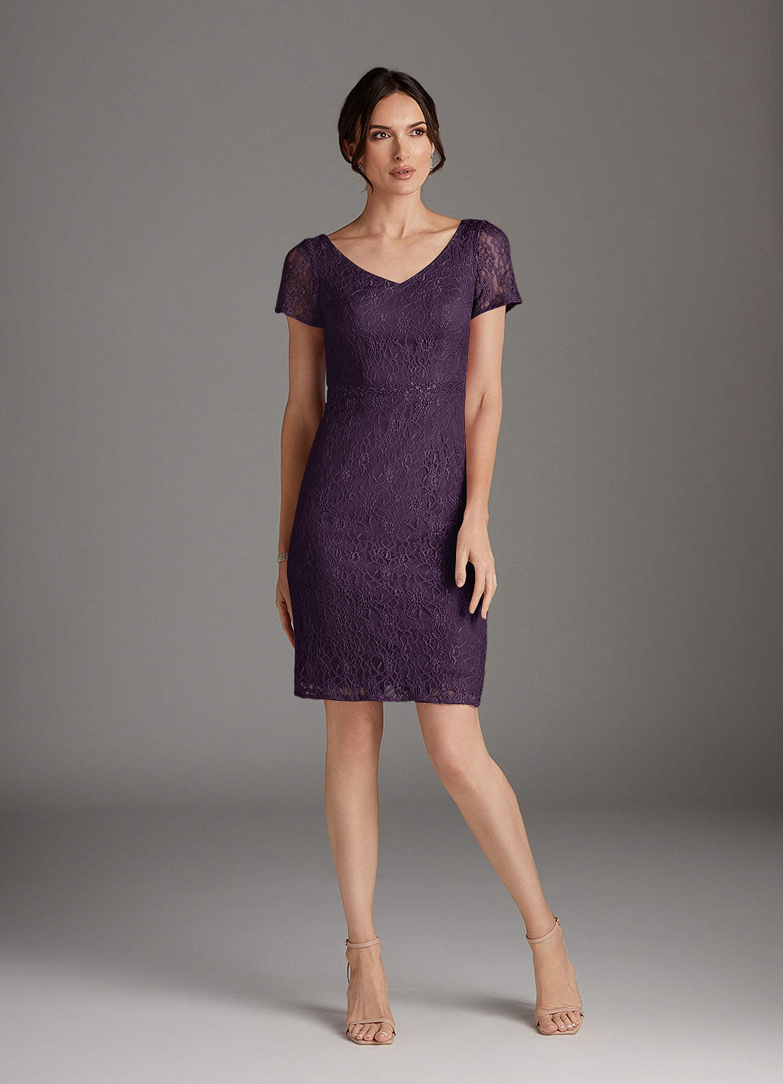 Azazie Lucilia Plum Sheath Lace Dress Ready to Ship | Azazie