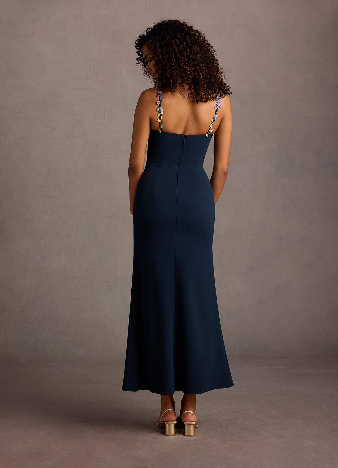polaris usa elegant black blue dress floral Maison Tara Ophelia Midi Dress, 14 / Black main image 1