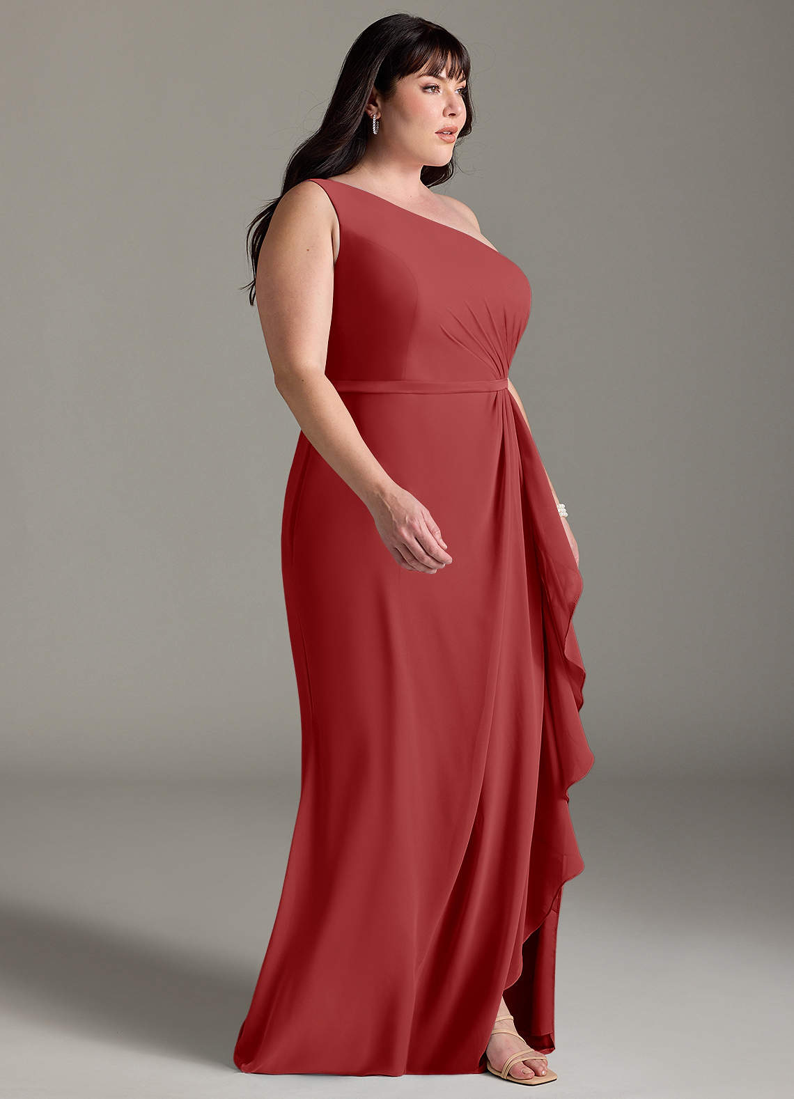 Azazie Liza Essayer des robes à la maison Robe Sirène en Mousseline de soie Une épaule Agave image8