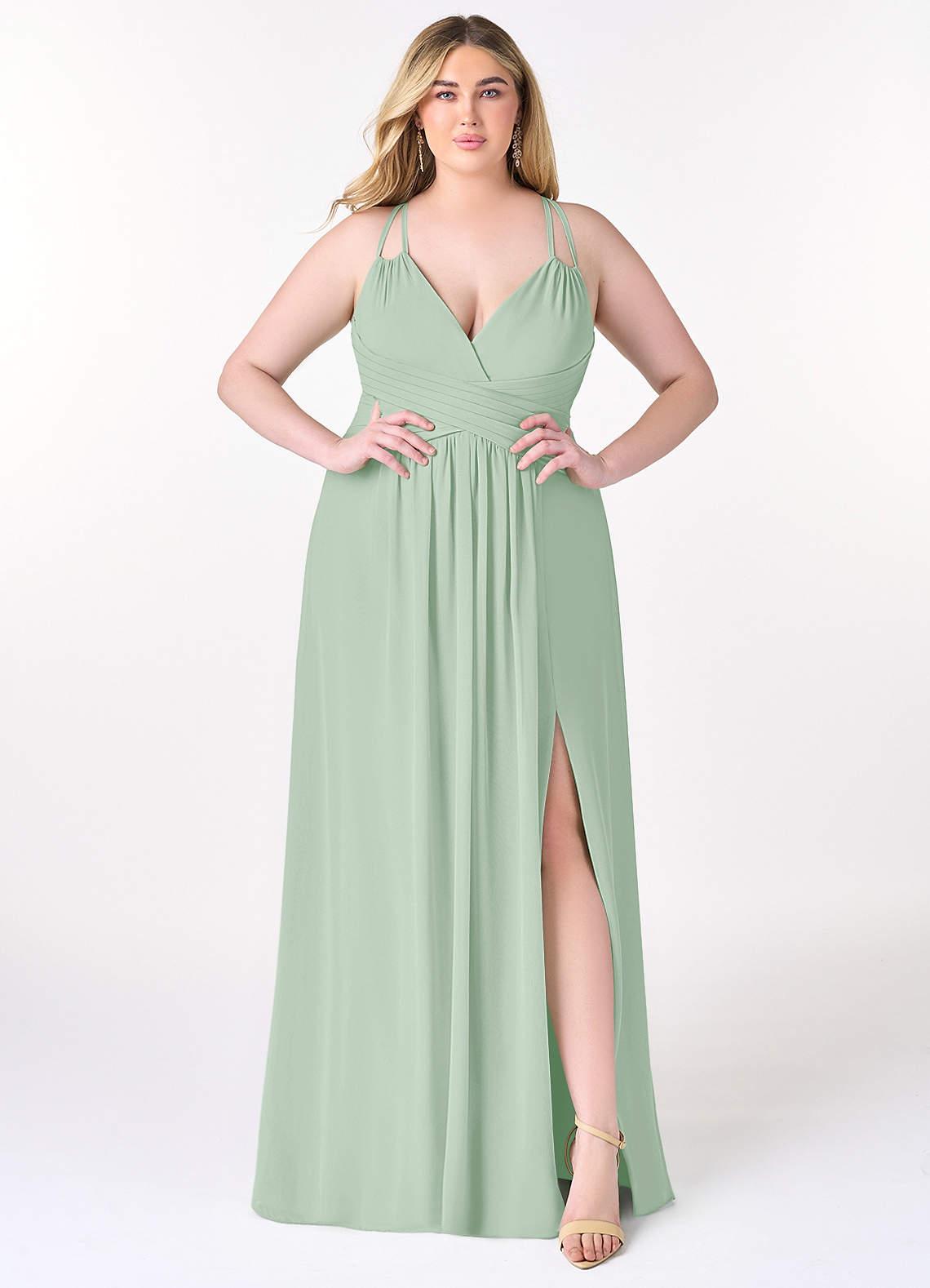 Azazie Farren Final Sale Agave A-Line Pleated Chiffon Convertible Dress image1