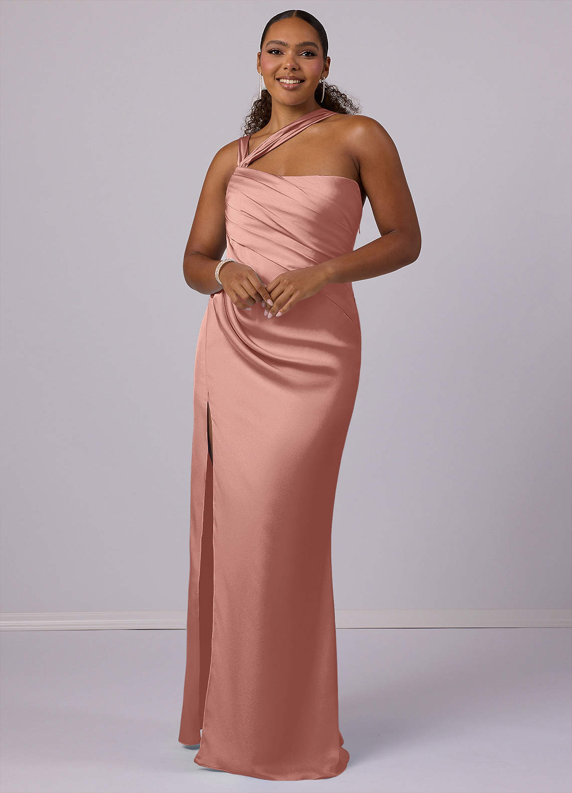 Barbie ♥ Azazie Bridesmaid Dresses Rosette Mermaid One Shoulder Stretch Satin Dress image1