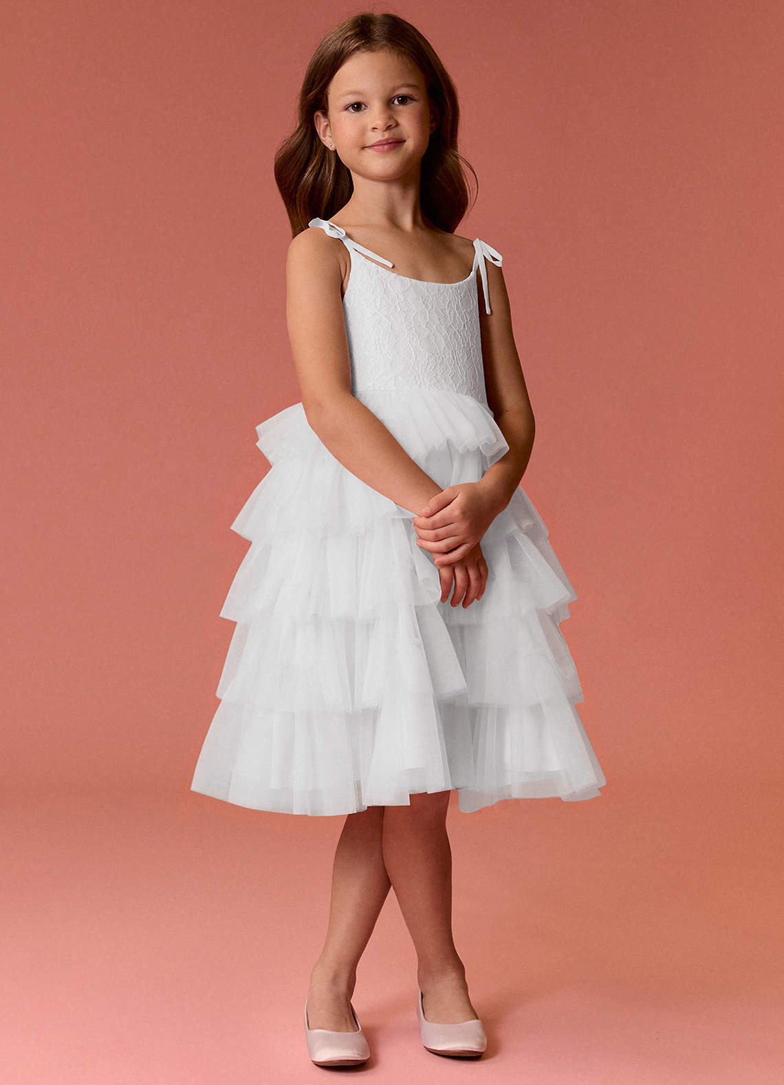 Barbie ♥ Azazie Flower Girl Dresses Scoop Bow Strap Lace Tulle Tier A-Line Dress image3