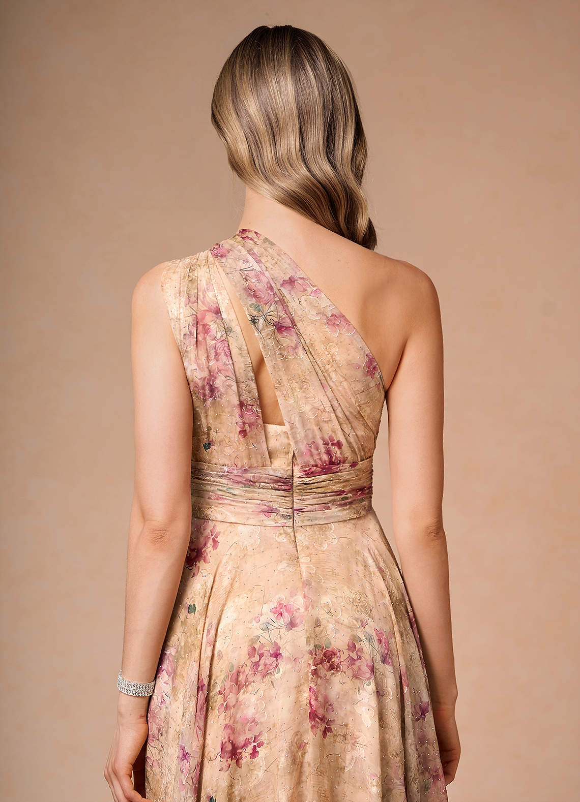 Hestia Dusty Floral One Shoulder Maxi Dress | Azazie CA