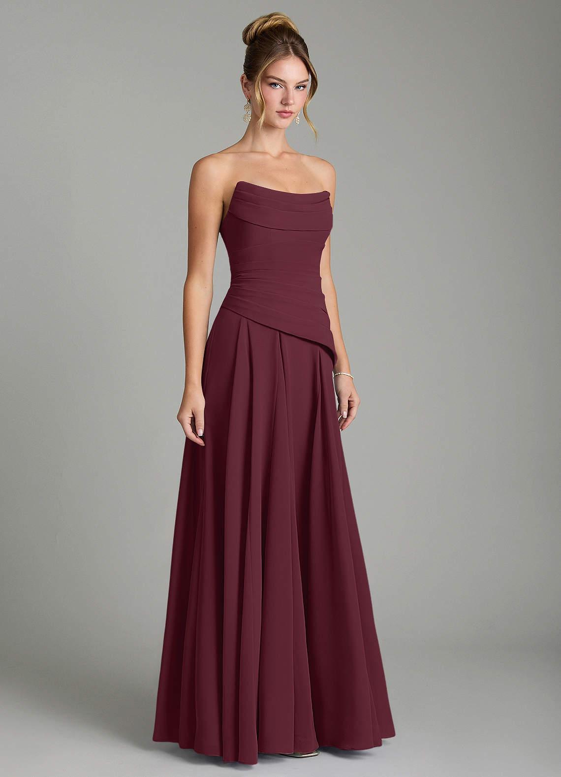 Azazie Gabriela Bridesmaid Dresses Cabernet A-Line Corset Chiffon Dress image4