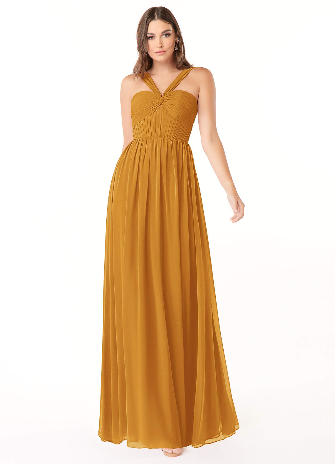 Azazie Dionne Bridesmaid Dresses Butterscotch A-Line Corset Chiffon Dress image1
