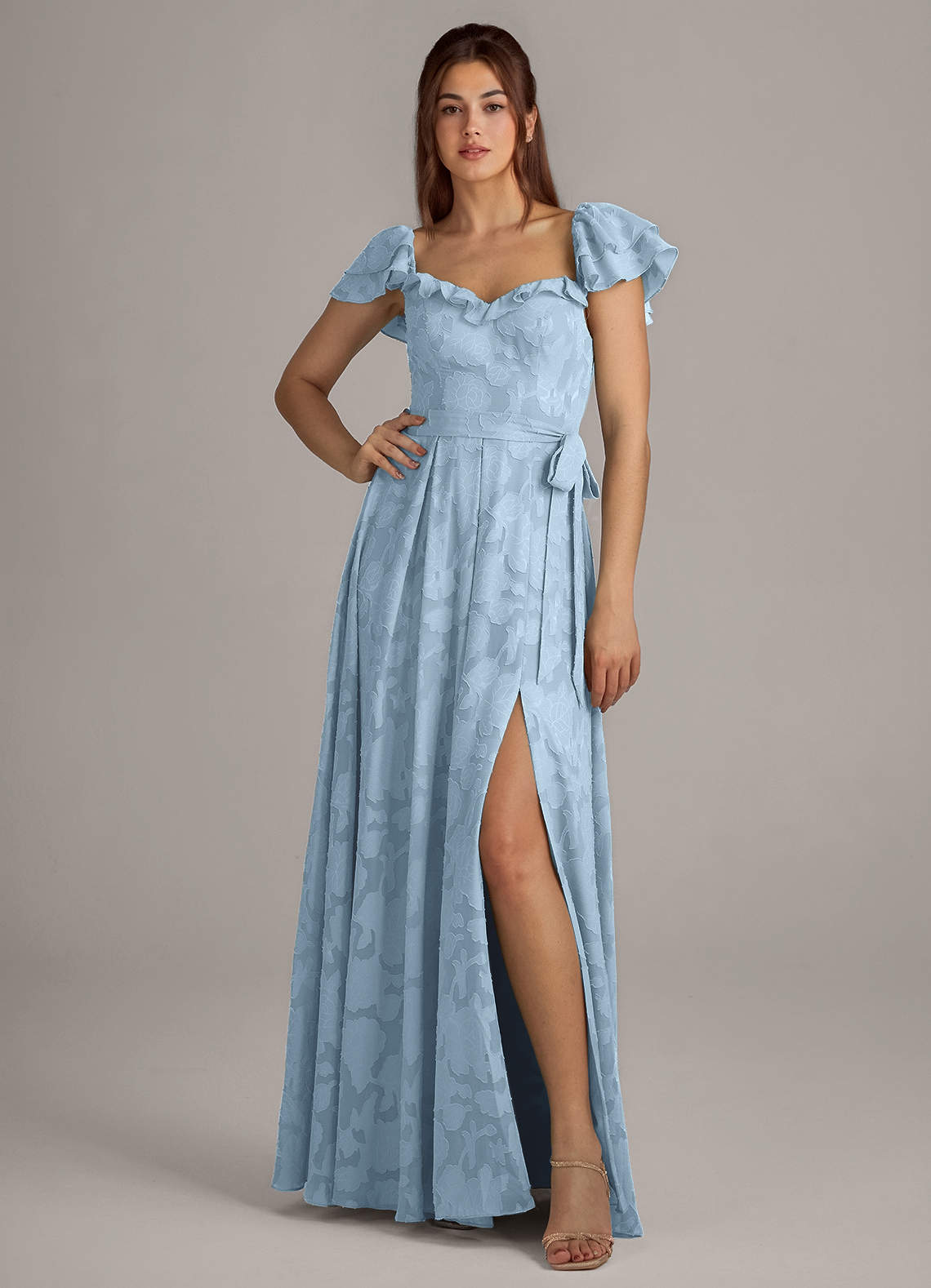 Azazie Aricella Bridesmaid Dresses Sky Blue A-Line Corset Floral Burnout Dress image1