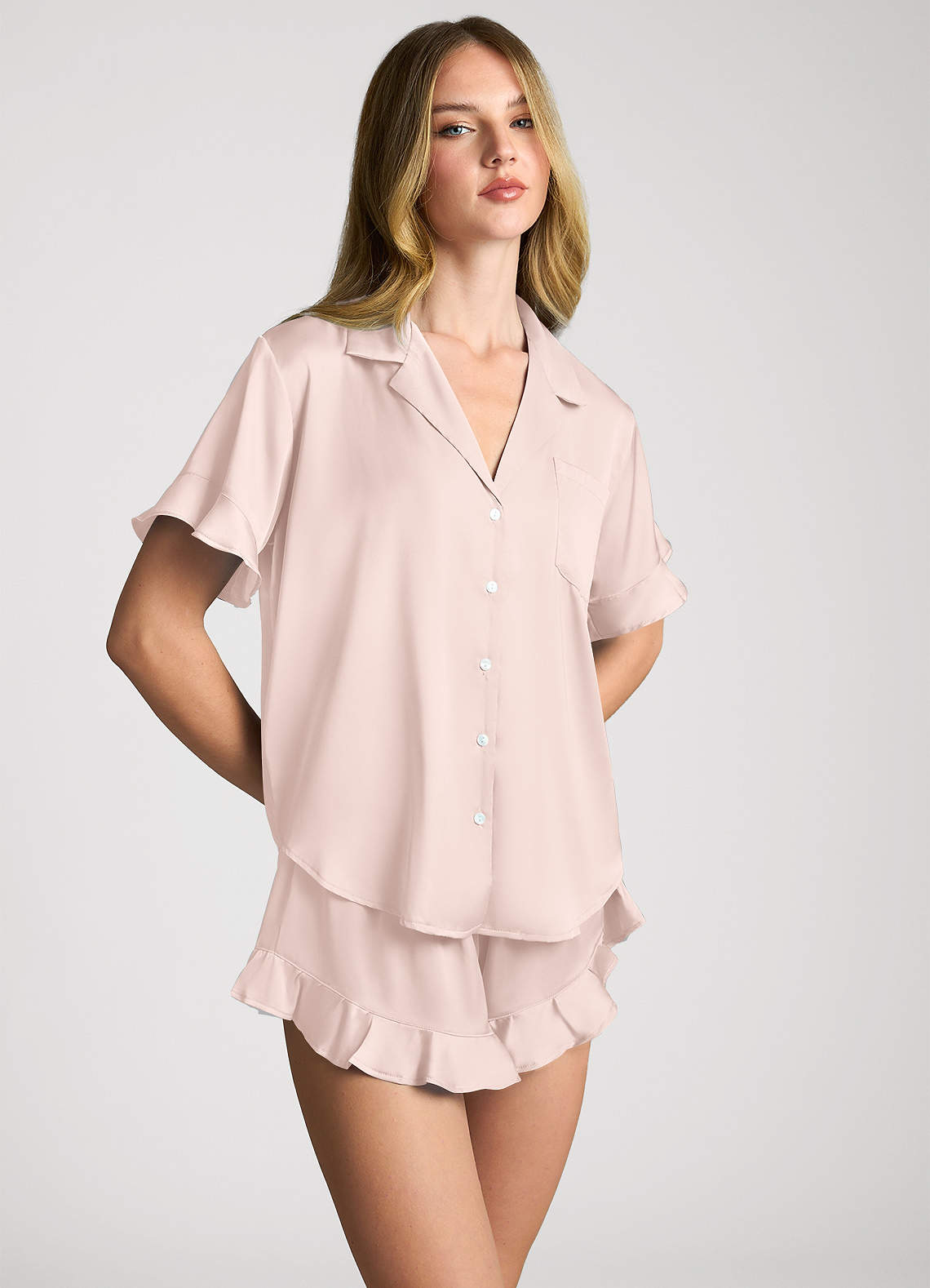 front Ruffled Short Sleeve Pajama Set