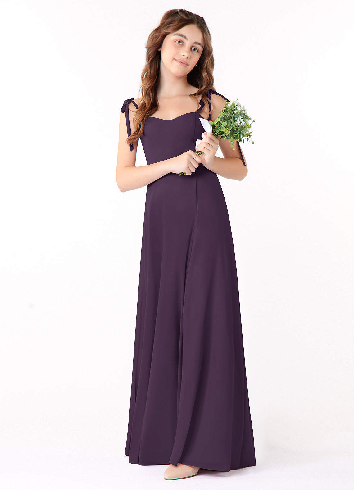 Azazie Rosey Junior Plum A-Line Sweetheart Neckline Chiffon Dress image1