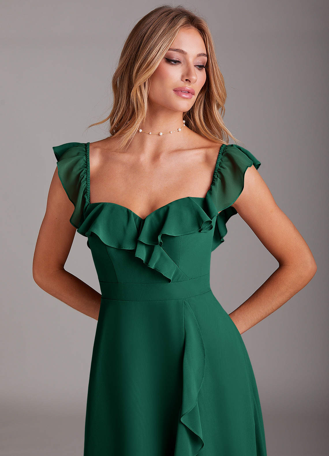 Azazie Lyra Bridesmaid Dresses Emerald A-Line Chiffon Convertible Dress image9