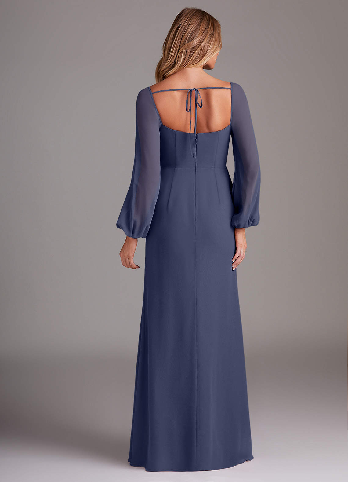 Azazie Charissa Bridesmaid Dresses Stormy Sheath Long Sleeve Chiffon Dress image5