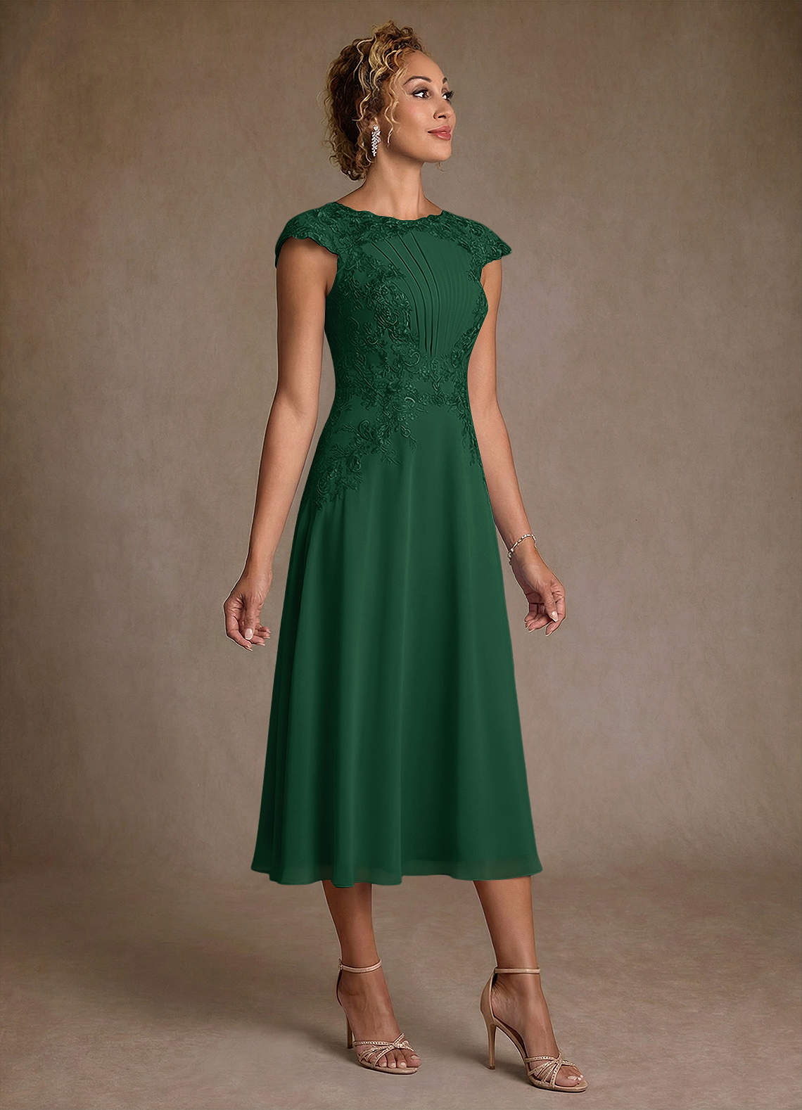 Azazie Crista Mother of the Bride Dresses Dark Green A-Line Lace Chiffon Dress image2