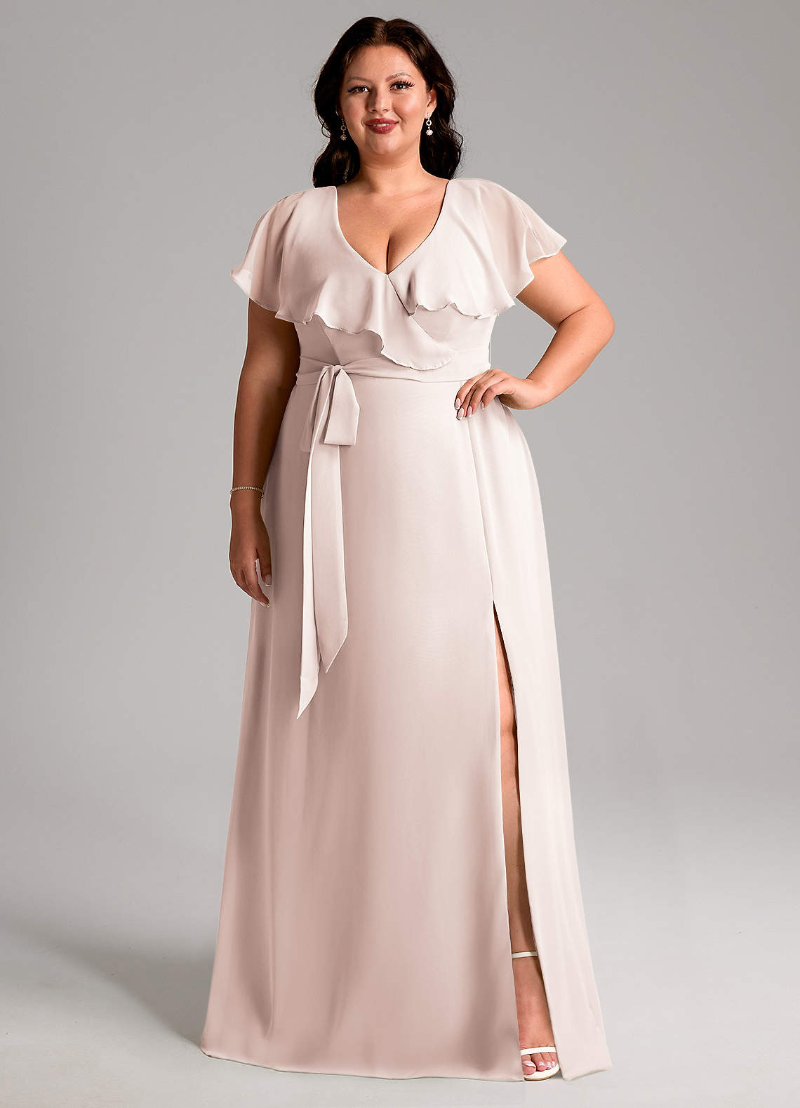 Azazie Lainey Bridesmaid Dresses Rose Petal A-Line with Pockets Chiffon Dress image1