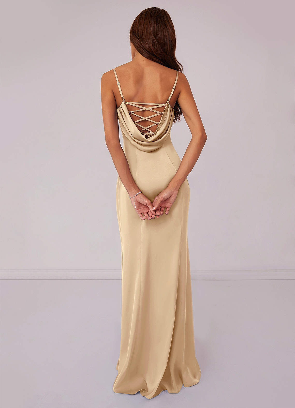 Barbie ♥ Azazie Bridesmaid Dresses Pleated Lace Up Mermaid Stretch Satin Dress image1
