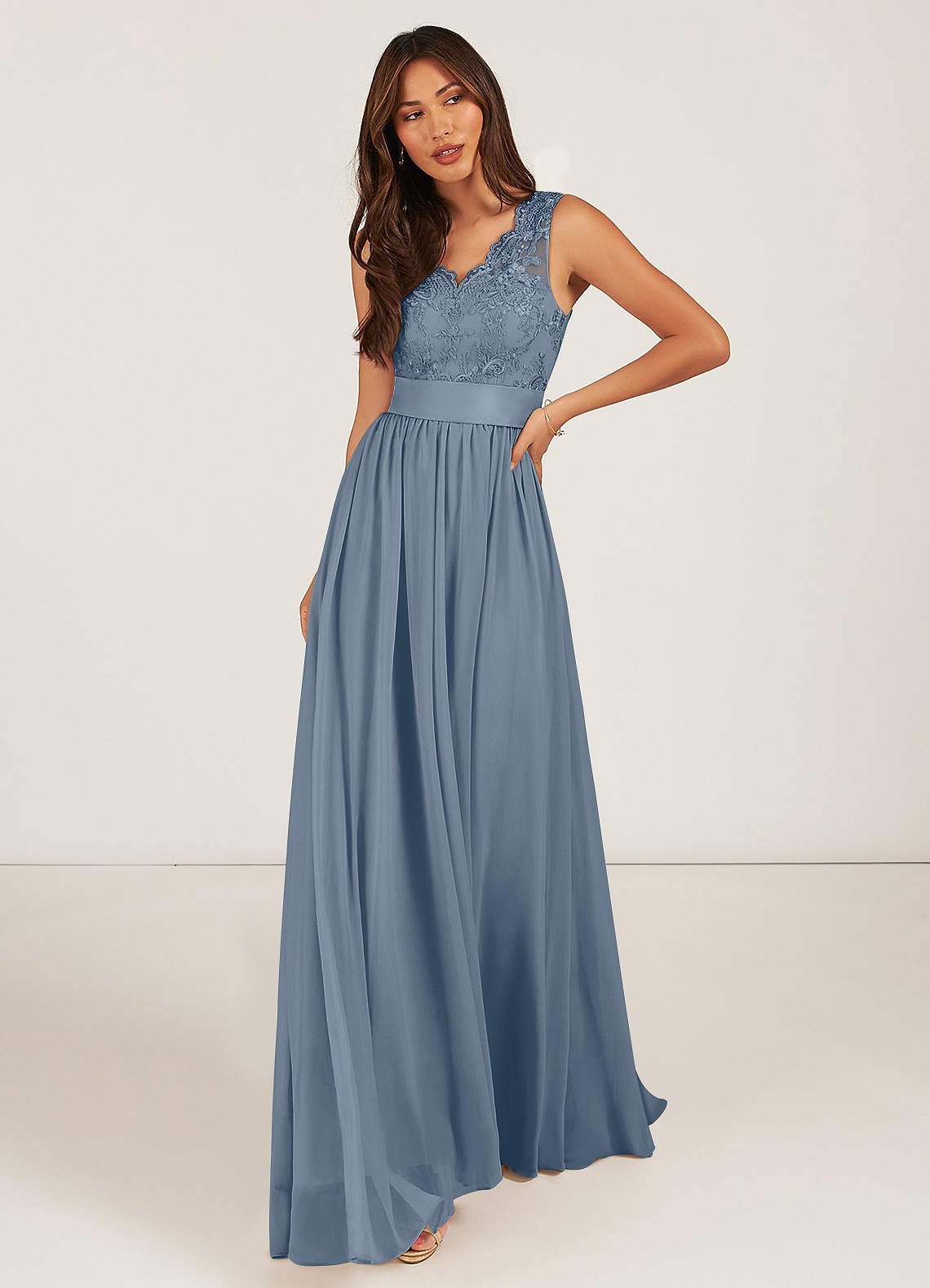 Azazie Gertrude Bridesmaid Dresses Twilight A-Line Lace Chiffon Dress image1