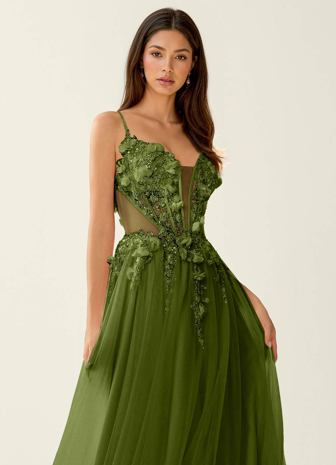 green prom dress with flowers Light 3D Tulle Corset Lisposa Floral Appliques Length Emerald Green Prom Dresses, Gold