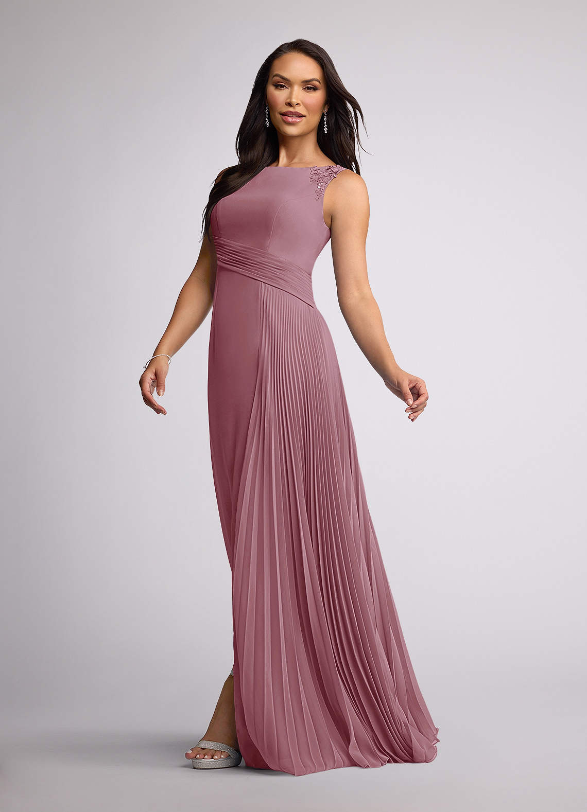 A-line V-Neck Long Sleeve Chiffon Dress Vintage Mauve main image 1