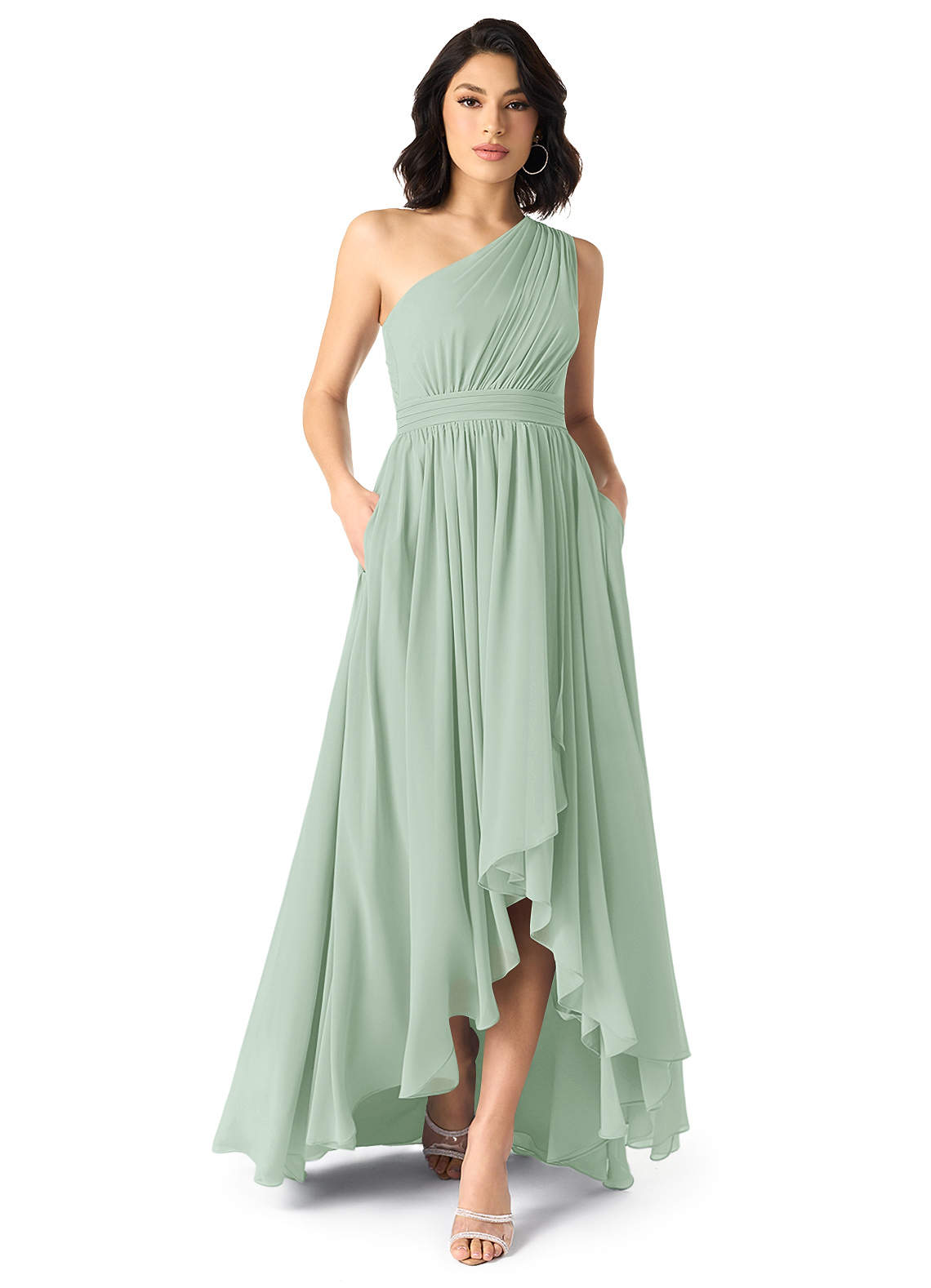 Azazie Mathilda At-home Try On Dresses Agave A-Line One Shoulder Chiffon Dress image1