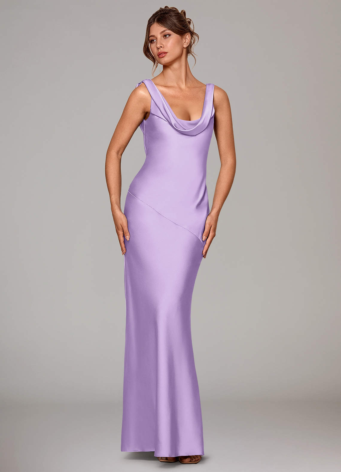 Azazie Rylina Bridesmaid Dresses Lilac Mermaid Stretch Satin Dress image2
