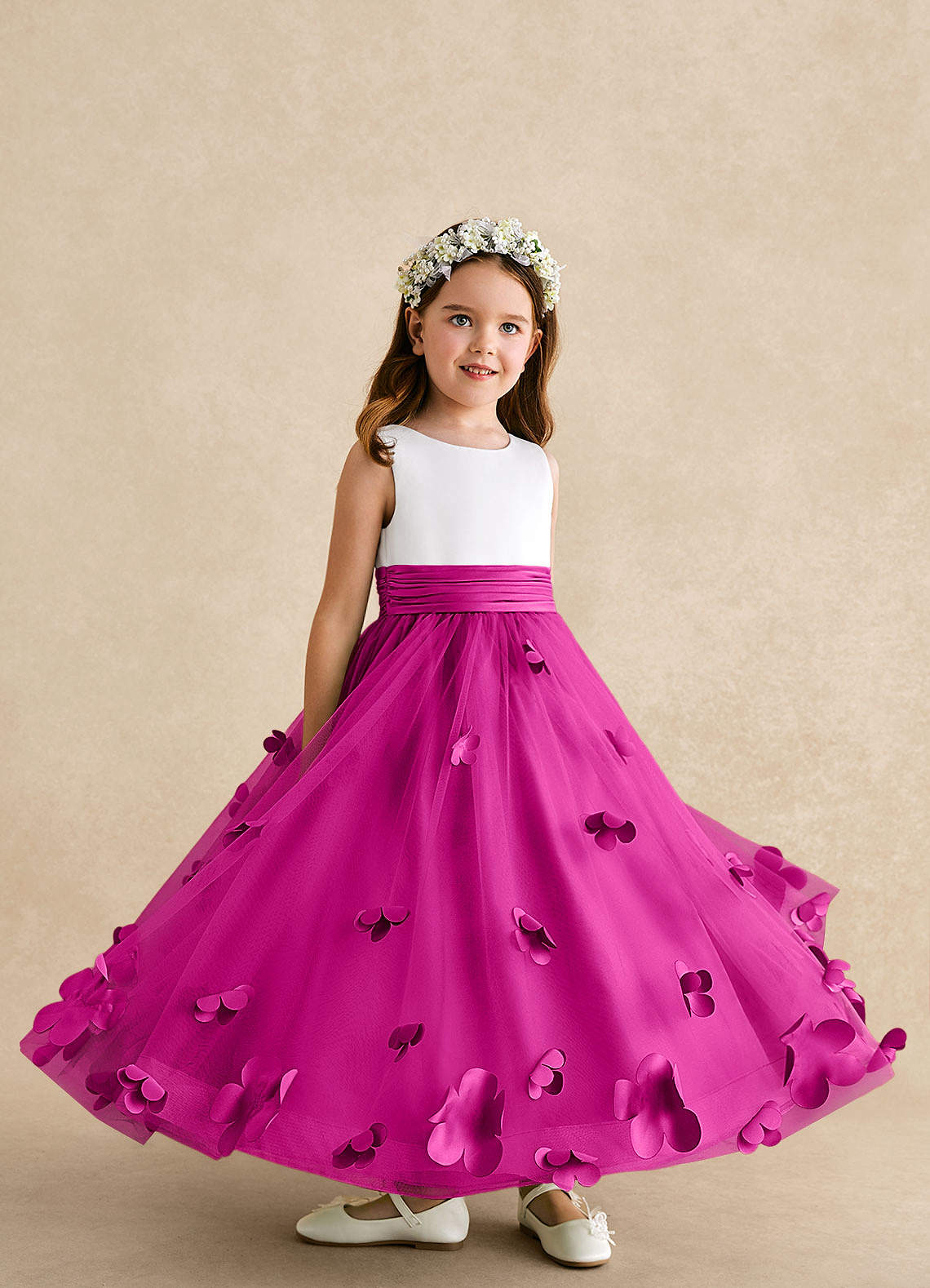 Azazie Vi Blumenmädchenkleider A-Linie ärmellos Tüll Kleid Fuchsia image7